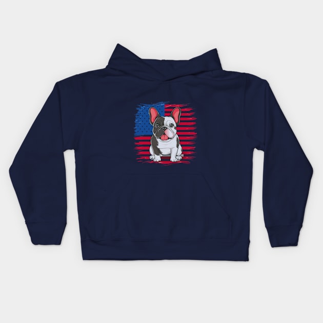 A cartoon French bulldog with American flag(2) Kids Hoodie by YolandaRoberts